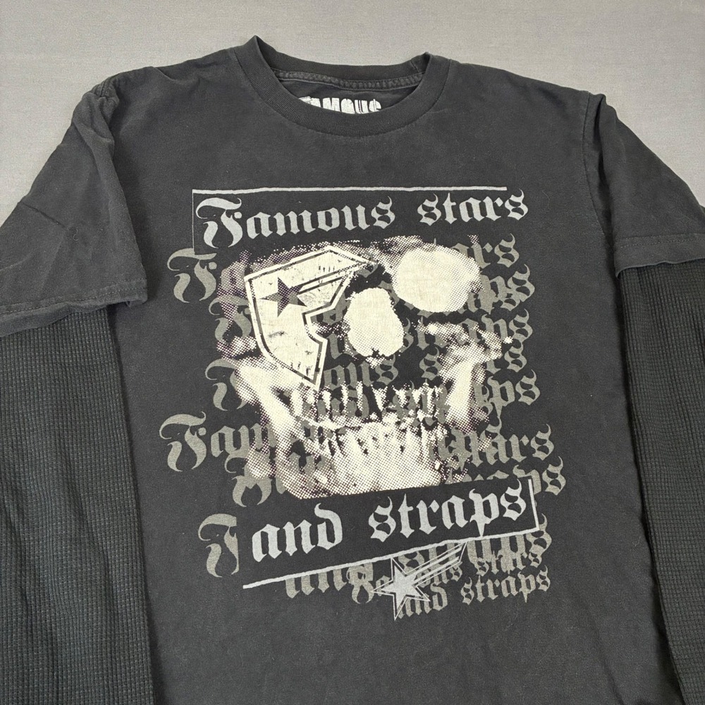 Y2K Famous Stars & Straps Layered Black Long Sleeve Thermal Shirt Men's  Small